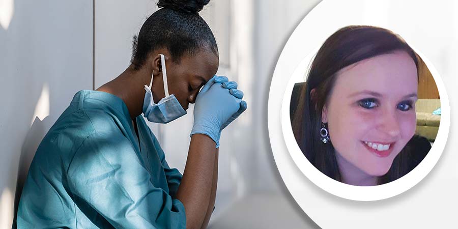 Exhausted nurse close to breaking down.